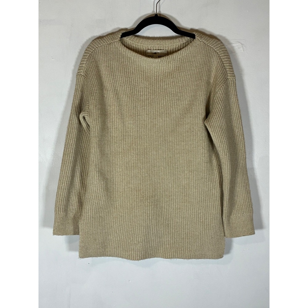 LOFT Women's Large Petite Oatmeal Chunky Knit Wool Blend Sweater